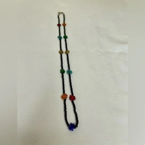 Beaded Flower Choker Necklace, Multicolor Necklace, Minimalist Choker - Picture 3 of 3